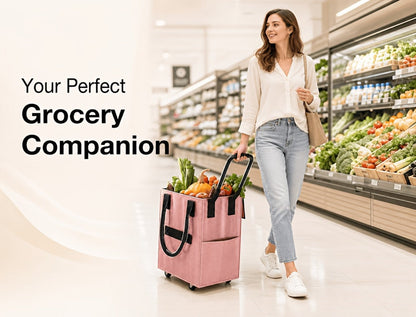Rolling Grocery Bag with Wheels 60L Extra Large | 16 Gallon Heavy Duty Foldable Shopping Cart Waterproof | Multi-Function Travel Tote