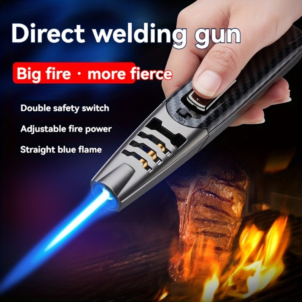 Kitchen Torch Lighter Carbon Fiber Windproof, Adjustable High-Temperature Flame with Safety Lock