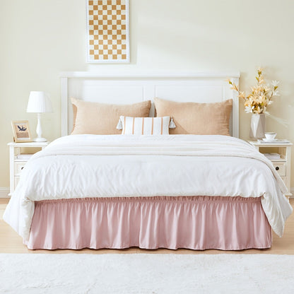 Bed Skirt Elastic Wrap Around Ruffle – 15 Inch Drop Microfiber Dust Ruffle, Adjustable No-Lift Fit, Fade Resistant Machine Washable