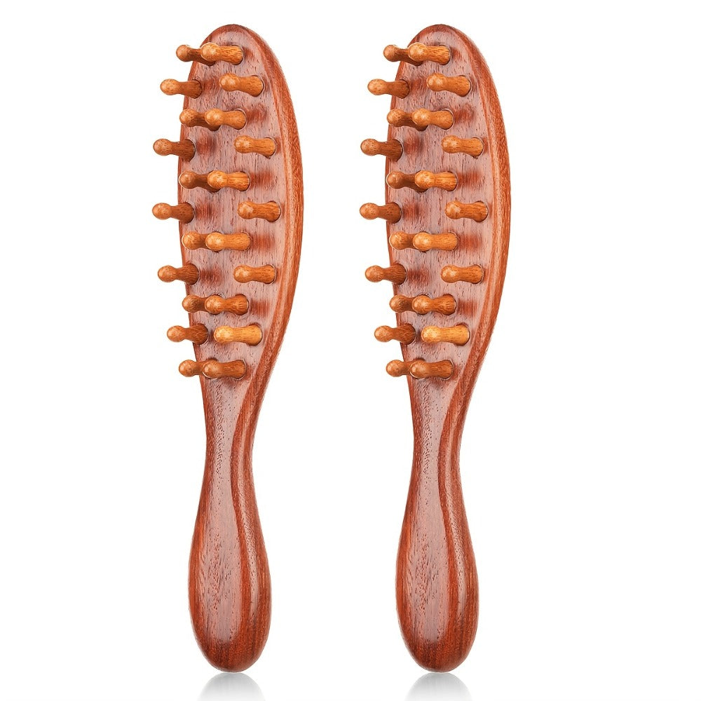 Sandalwood Loc Comb Wide Tooth 2 Pcs Wooden Ergonomic Detangling Comb for Dreads Locs Curly, for Home, Travel and Salon Hair Styling