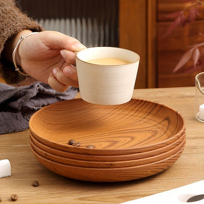 Wood Grain Plastic Dinner Plates Set of 10 – 7.8 Inch Salad Serving Plates for Kitchen Dining Table