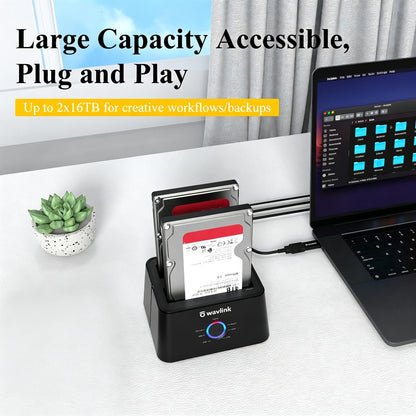 Dual Bay Hard Drive Docking Station USB 3.0 to SATA with Offline Clone Function, Wavlink Tool-Free Dock for 2.5/3.5 Inch HDD SSD