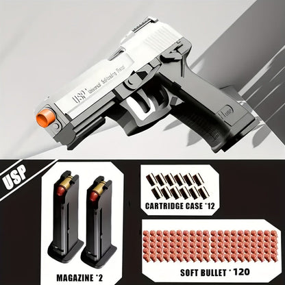 USP Bullet Toy Gun Pistol with Shell Ejecting, Continuous Rapid-Fire Foam Blaster for Boys & Girls