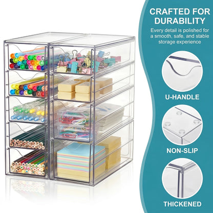 Clear Modular Drawer Organizer with 8- or 16-Drawer Checkout Sets for Office, Makeup and Craft Supplies