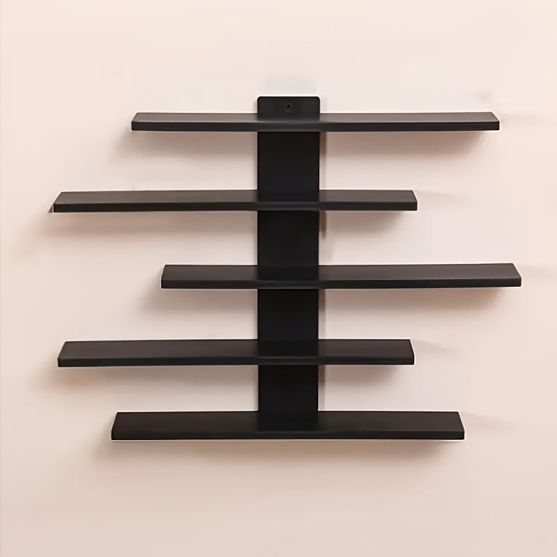 Five-Tier Wall-Mounted Display Shelf with Horizontal Ledges in Black or White Color Options