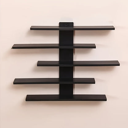 Five-Tier Wall-Mounted Display Shelf with Horizontal Ledges in Black or White Color Options