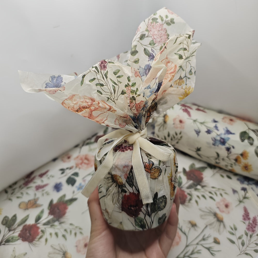 Vintage Floral Wrapping Paper 50pcs, 20"x14" Elegant Pastel Gift Wrap Sheets with Ruffled Edges, Purple Lily Design for Wedding Birthday