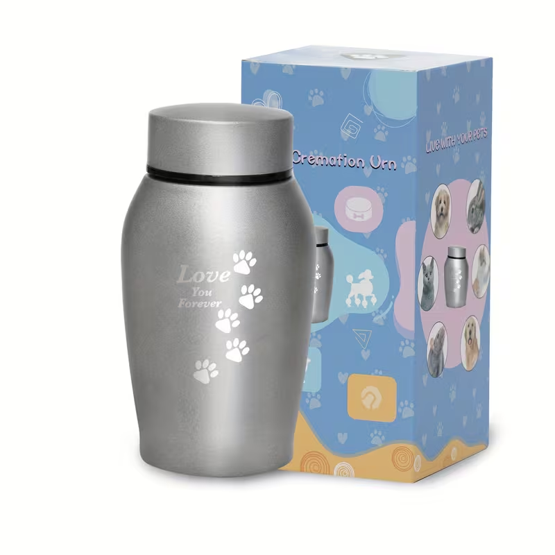 Pet Cremation Urn Stainless Steel Paw Print with Love You Forever Inscription, Secure Seal Large Ash Keepsake Box for Dogs Cats Up to 50lbs