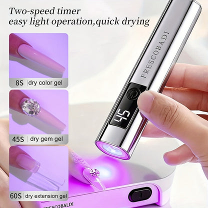 Metallic Handheld Linear UV/LED Nail Lamp with 45s/60s Timers, Type-C Input and 300mAh Label