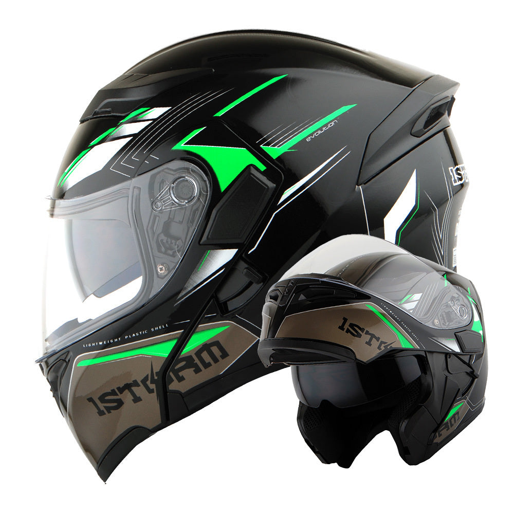Motorcycle Helmet Modular Flip-Up Full-Face Shell with Dual Visors, S-XL Sizes and Arrow, Storm or Glossy Styles