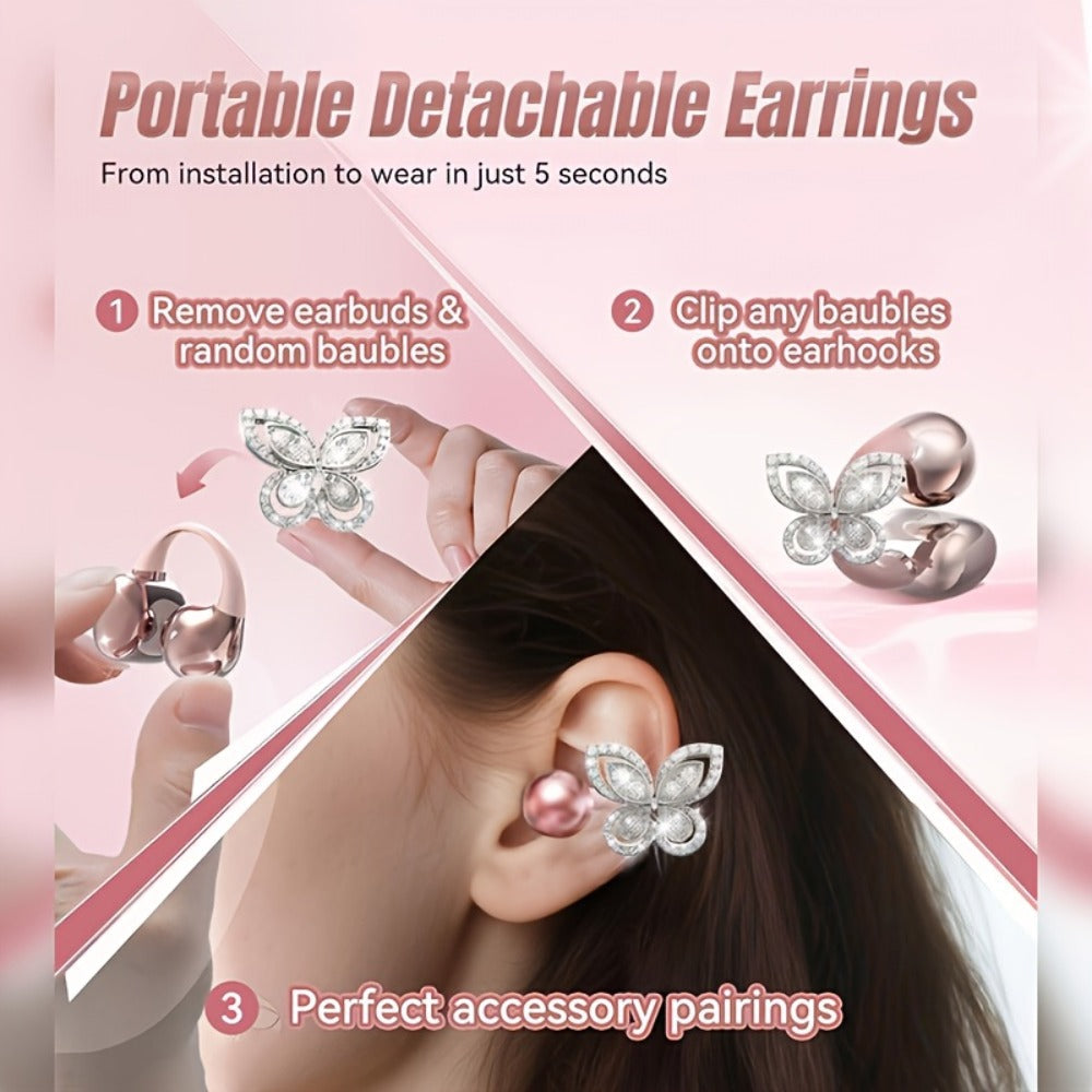 Clip On Wireless Earbuds Open Ear Bluetooth Headphones with Detachable Gemstone Earrings ANC for an Everyday Personal Care Routine