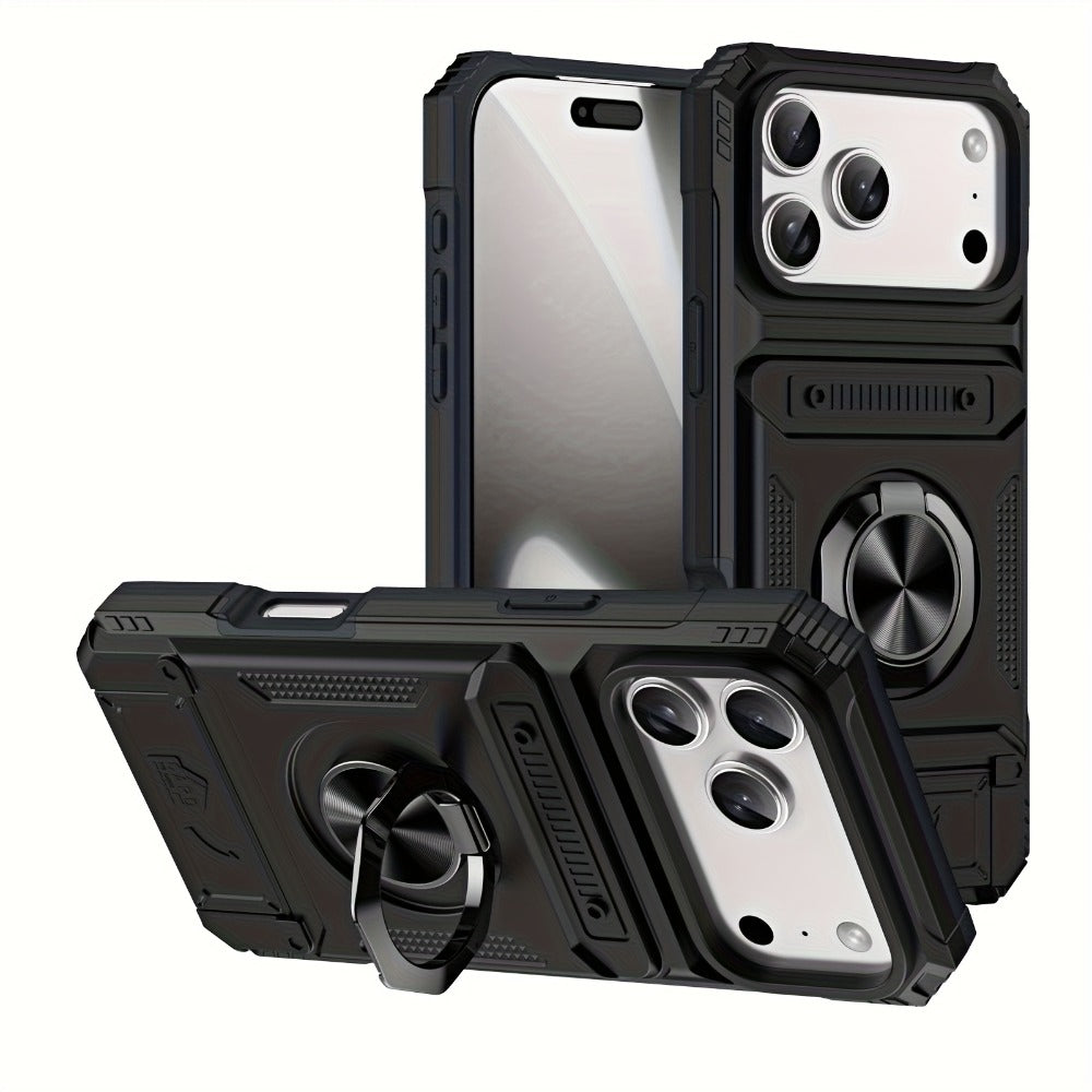 iPhone Card Slot Shockproof Case with Ring Holder & Kickstand – Wallet Phone Cover for iPhone 17 17 Air 17 Pro Max 16 15 14 13 12 11 Pro Max