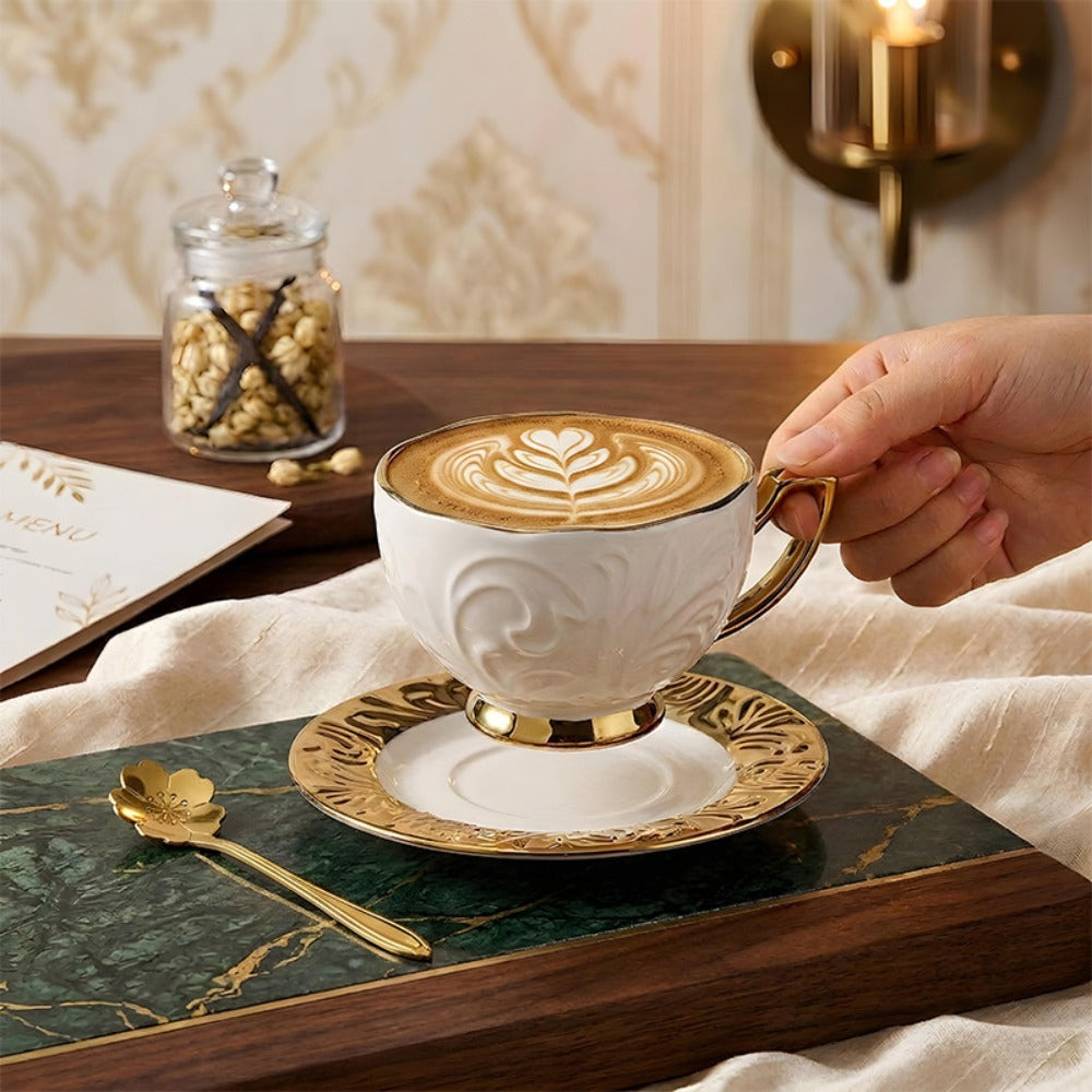 Espresso Cups Set 12 Pcs, 7.44 Oz Small Ceramic Cappuccino Cup Set with 6 Cups, 6 Trays & 6 Spoons