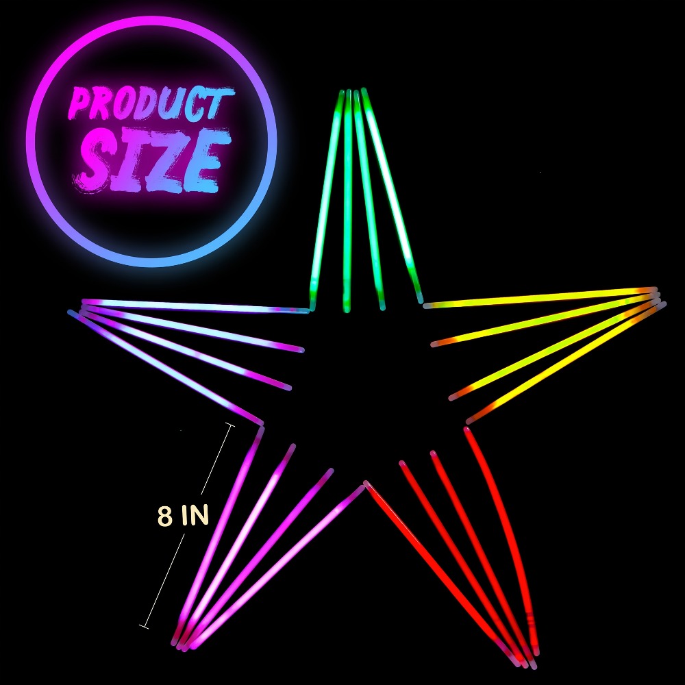 Glow Sticks Bulk 300 Pack 8 Inch Glow in the Dark Party Favors with Bracelet Connectors for Parties, Celebrations and Guest Favors