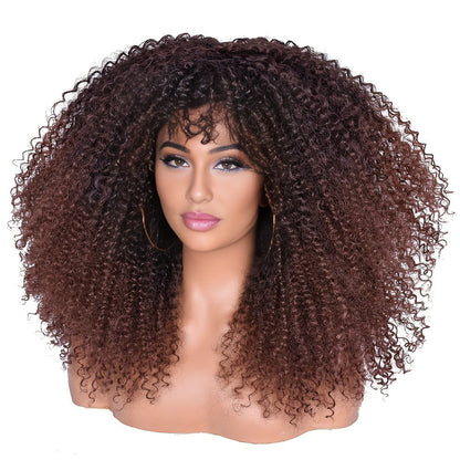 Synthetic Wig 18-Inch Kinky Curly Afro with Full Bangs, Glueless Straps and Combs for Costume Styling