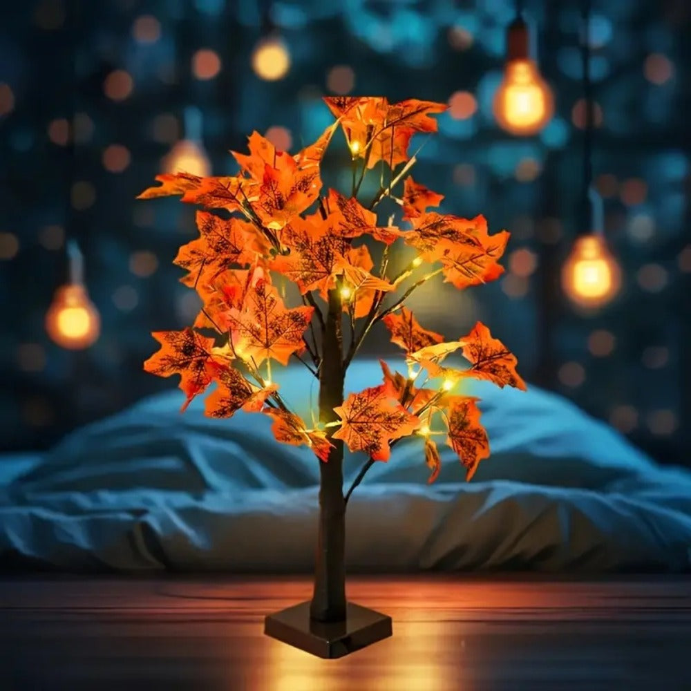 LED Maple Leaf Tree Table Lamp 2 Pack - 21 Inch Battery Powered Artificial Tree Light for Entryways, Bedrooms and Living Spaces