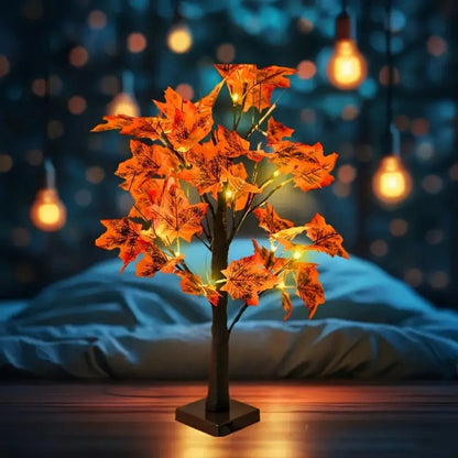 LED Maple Leaf Tree Table Lamp 2 Pack - 21 Inch Battery Powered Artificial Tree Light for Entryways, Bedrooms and Living Spaces
