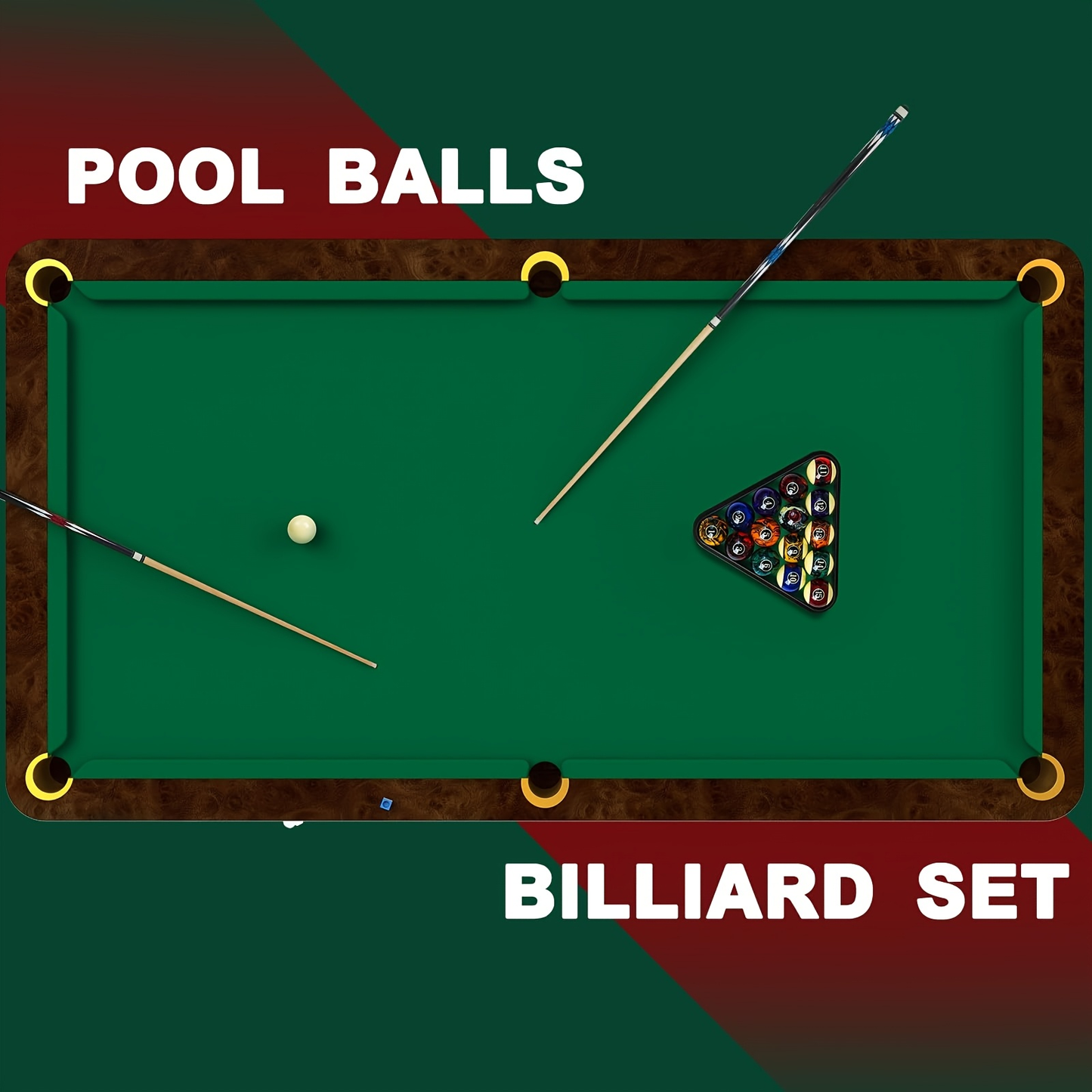 20-Piece Pool Ball and Cue Set with 16 Graphic Billiard Balls, Two Cues and Two Ball Racks