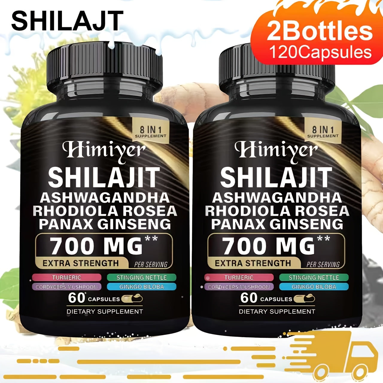 Sea Moss and Shilajit Capsule Supplements in 60-Count Bottles with One- to Six-Bottle Options