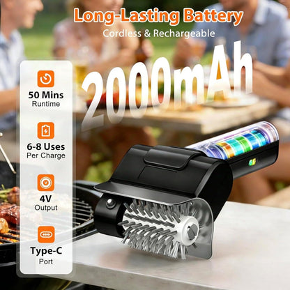 Electric BBQ Grill Brush Cordless Rechargeable Grill Cleaner with 800 RPM Rotating Head, 2000mAh Battery