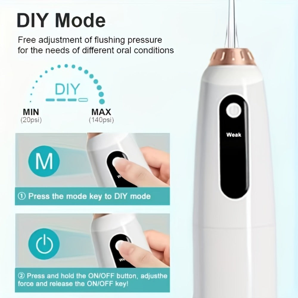 Water Flosser Oral Care Kit, 3-Mode Portable Electric Dental Cleaner, USB Rechargeable, 4-Function Nozzle