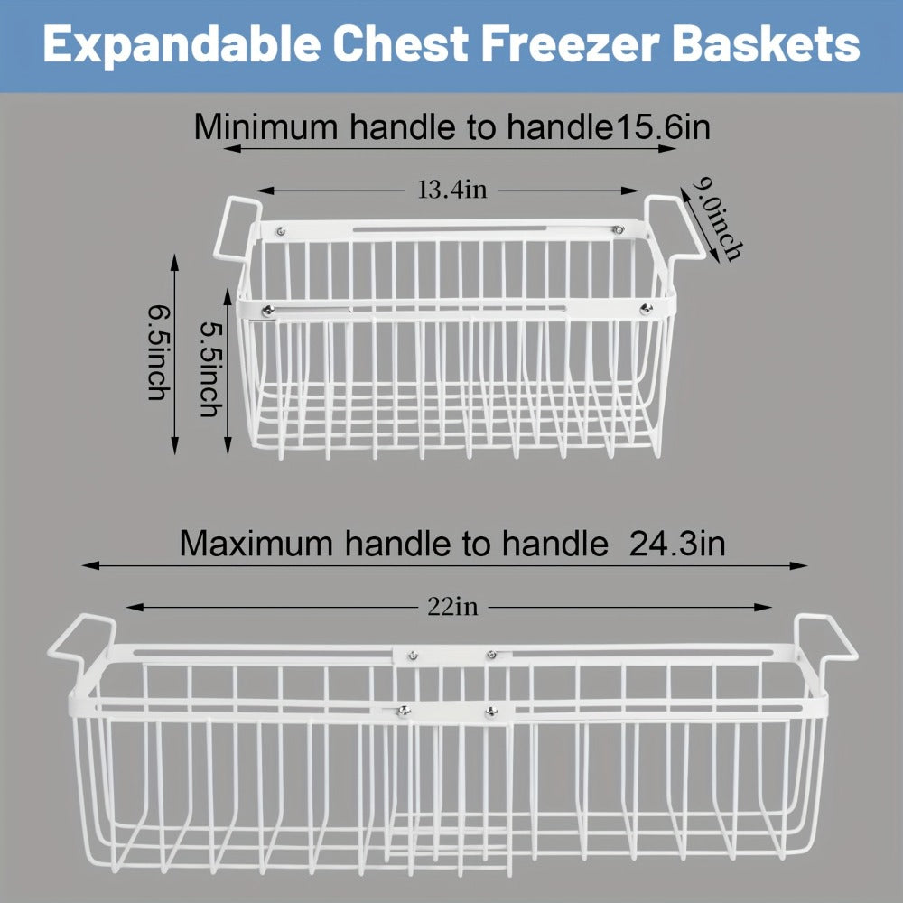 Freezer Organizer Bins, Expandable Chest Freezer Baskets with Hanging Handles – Adjustable Wire Basket 15.6" to 24.3"