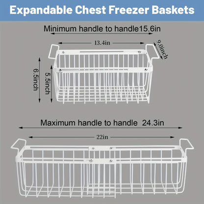 Freezer Organizer Bins, Expandable Chest Freezer Baskets with Hanging Handles – Adjustable Wire Basket 15.6" to 24.3"