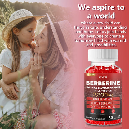 Berberine HCL Gummies 2300mg 60ct with Ceylon Cinnamon, Milk Thistle & Turmeric for Blood Sugar Balance