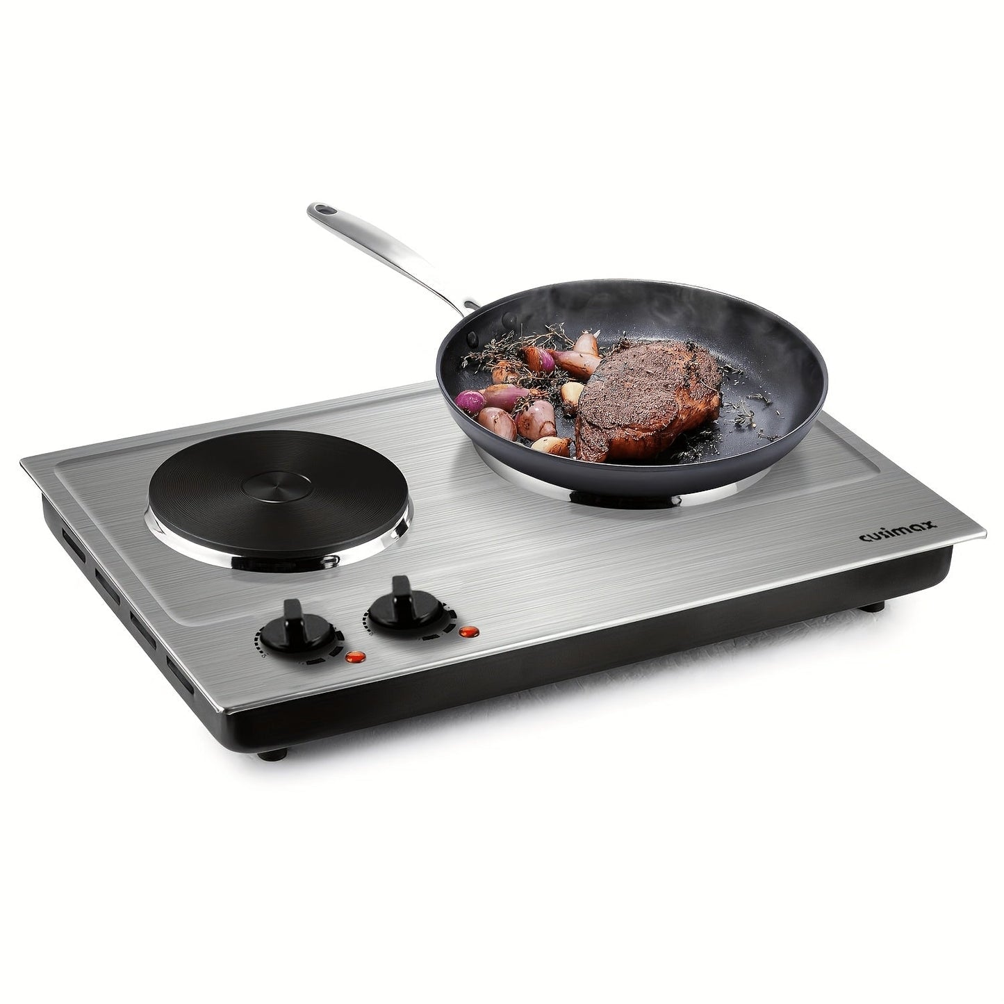 Hot Plate Electric Burner with Temperature Control, Dual Size Coil Burners 7.4in & 6.1in, Countertop Electric Stove for Daily Cooking