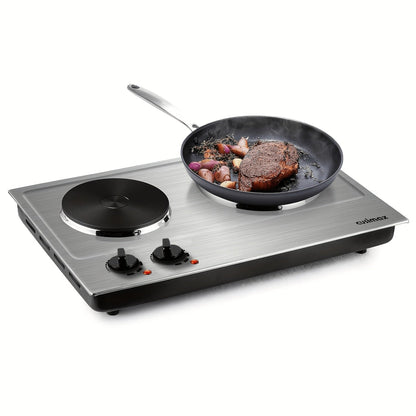 Hot Plate Electric Burner with Temperature Control, Dual Size Coil Burners 7.4in & 6.1in, Countertop Electric Stove for Daily Cooking