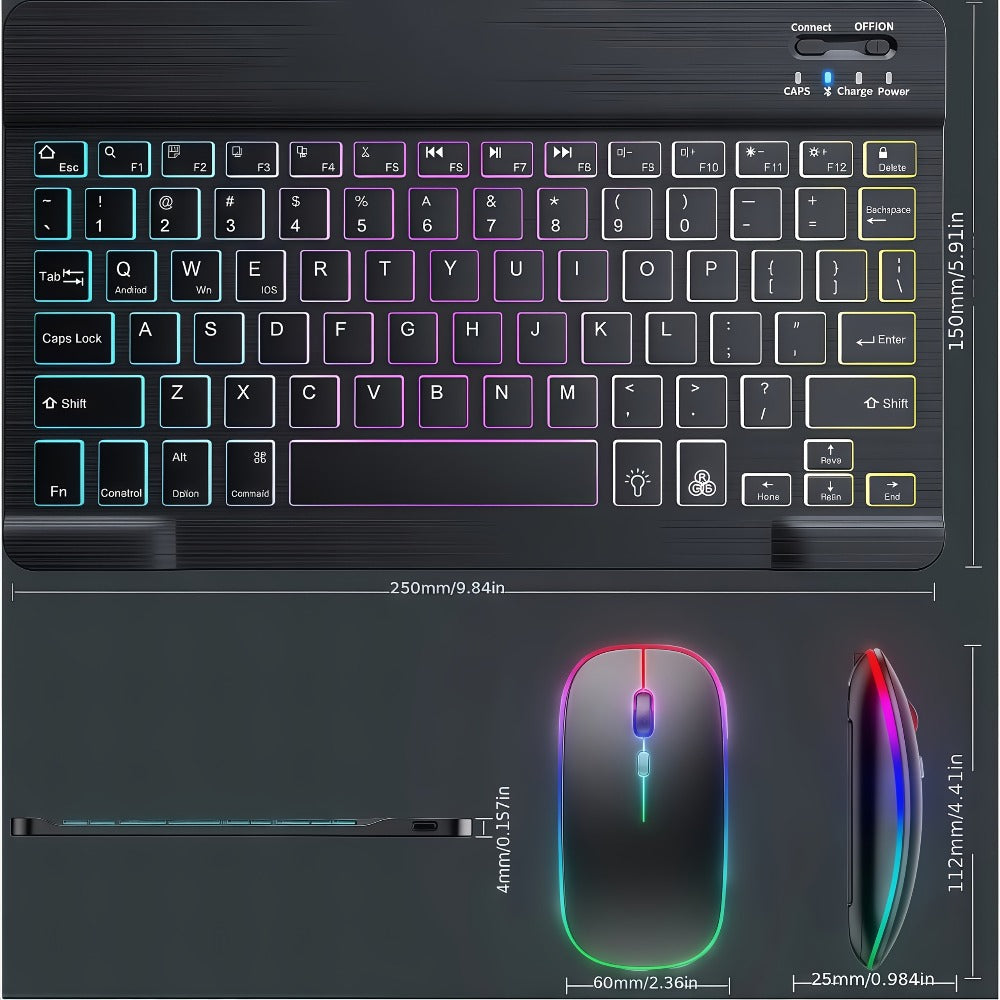 RGB Backlit Keyboard and Mouse Combo 7 Color LED, Ultra-Thin Scissor Keys Quiet Wired Set for PC Desktop Laptop