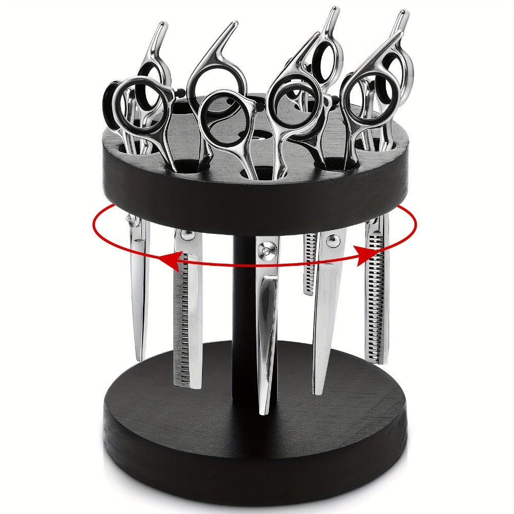Scissor Holder Rotating 360 Degree Wooden Barber Shears Stand Organizer 10 Holes 0.71 Inch for Salon Hair Stylist Barbershop Grooming Tool