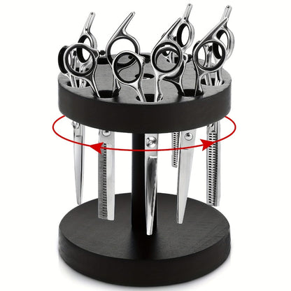 Scissor Holder Rotating 360 Degree Wooden Barber Shears Stand Organizer 10 Holes 0.71 Inch for Salon Hair Stylist Barbershop Grooming Tool