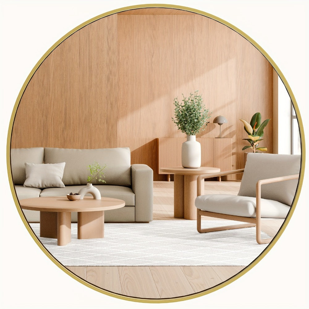 Round Wall Mirror Aluminum Alloy Frame, Modern Circle Mirror for Bedroom, Bathroom & Living Room
