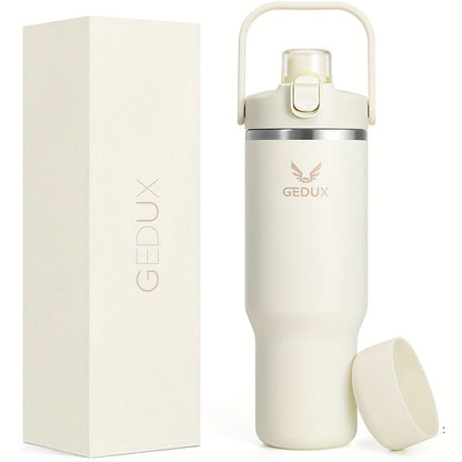 GEDUX Stainless Steel Water Bottle with Handled Lid and Removable Cup in 32oz or 40oz and Nine Styles