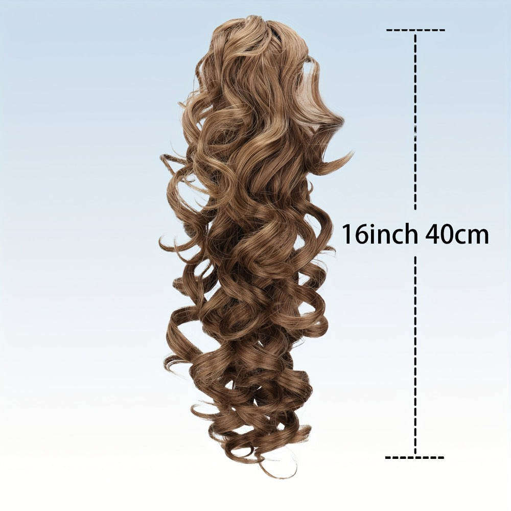 Scroll Curl Claw Clip Ponytail Extension Gradient Color 16 Inch | Synthetic Heat Resistant Hairpiece 5 Colors Linen Brown Golden Grey