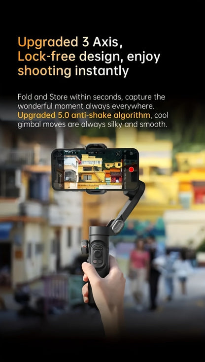 AOCHUAN Foldable 3-Axis Gimbal Stabilizer with Extendable Pole & Panoramic Gesture Control, AI Face Tracking Phone Gimbal