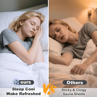 Bamboo Cooling Sheet Set 4pcs, Deep Pocket Fitted Sheet Flat Sheet Pillowcases for Hot Sleepers Twin Full Queen King