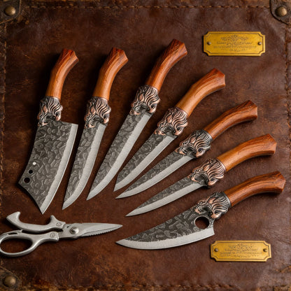 Kitchen Knife Set 4- or 7-Piece Forged Stainless Steel with Boning, Slicing, Butcher Knives, Shears and Rack Options