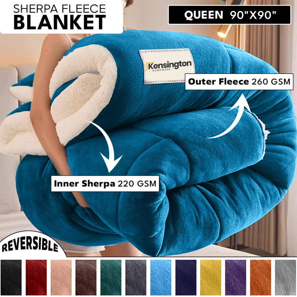 480GSM Sherpa Fleece Blanket, Double-Sided Heavy Throw for Couch, Bed & Travel, Reversible All Season
