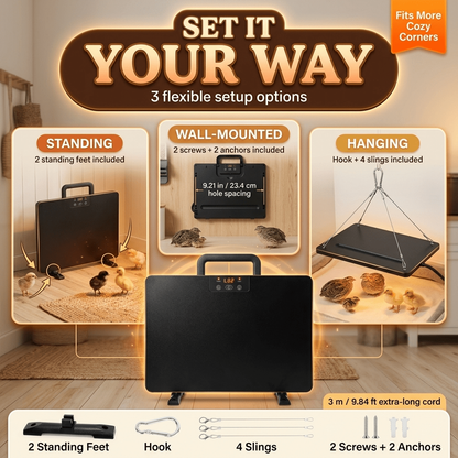Brooder Heater 250W Heating Panel for Chicks, Ducklings & Quail, 3 Heat Levels, 4-Timer Settings