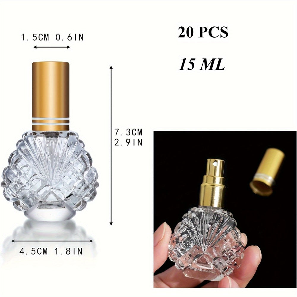 Glass Perfume Atomizer Bottles 15ml 20 Pack Gold Refillable Fine Mist Spray Travel Fragrance Bottles with 5 Funnels and 5 Pipettes