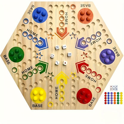 Fast Track Board Game Double-Sided Wooden Pinball Set – 6 Colored Balls, 24 Pinballs & 6 Dice, Family Game Night for 4-6 Players