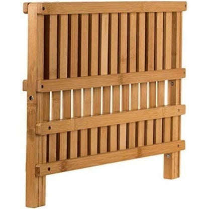 Bamboo Dish Drying Rack 2 Tier – Collapsible Wooden Dish Drainer with 14 Plate Slots, Compact Kitchen Counter Organizer for Dishes, Cups