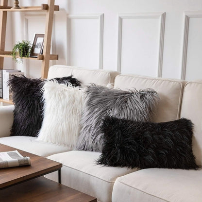 Faux Fur Throw Pillow Covers Pack of 2 – Luxury Soft Fluffy Decorative Cushion Covers for Couch Bed Sofa, Pet Friendly, Zipper Closure