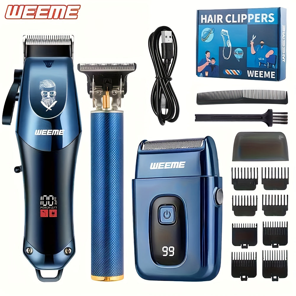 Hair Clipper Set for Men USB Rechargeable – LCD Display Cordless Trimmer, Guide Combs & Cleaning Brushes, Professional Home Haircut Kit