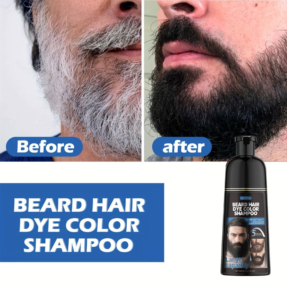 Men's Black Beard Dye 3-in-1 Hair & Beard Color Kit - Fast Blackening in 10-15 Minutes, Nourishing Skin-Safe Formula