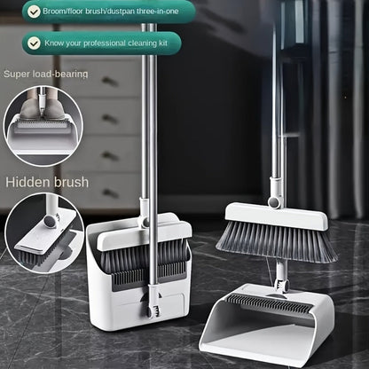 Broom and Dustpan Set with Long Handle - 2-in-1 3-in-1 4-in-1 Foldable Broom Dustpan Combo with Floor Brush for Home Office Dorm Room