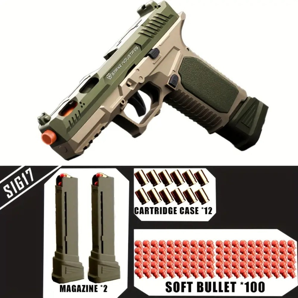 Bullet Toy Gun Pistol with Ejecting Shells & 100 Bullets, Semi- Rapid Fire Foam Blaster for Kids Boys Ages 6+