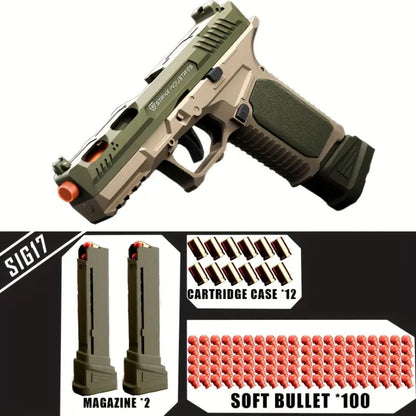 Bullet Toy Gun Pistol with Ejecting Shells & 100 Bullets, Semi- Rapid Fire Foam Blaster for Kids Boys Ages 6+